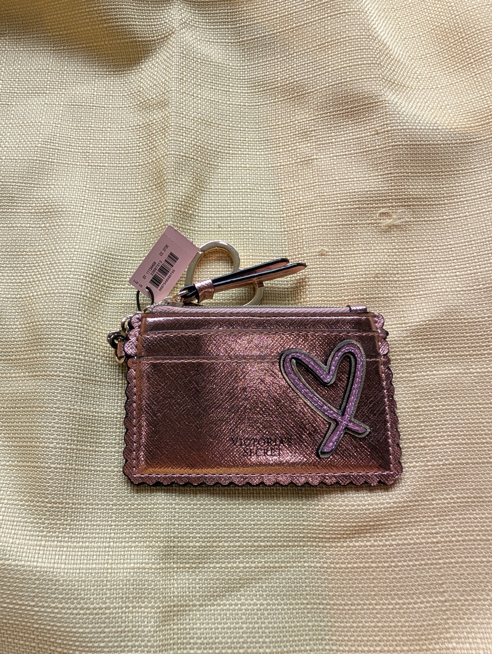 Victoria's Secret Metallic Rose Pink Card Case Keychain